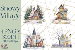 Snowy Village Clipart PNG, Cozy Winter Cottages Product Image 1