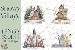 Snowy Village Clipart PNG, Cozy Winter Cottages Product Image 1