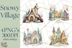 Snowy Village Clipart PNG, Cozy Winter Cottages Product Image 1