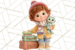 Winter Village Clipart, Snowman &amp; Fox Digital Art PNG Product Image 2