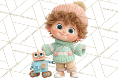 Winter Village Clipart, Snowman &amp; Fox Digital Art PNG Product Image 5