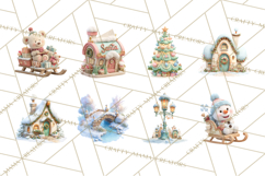 Winter Village Clipart, Snowman &amp; Fox Digital Art PNG Product Image 5