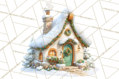 Winter Village Clipart, Snowman &amp; Fox Digital Art PNG Product Image 2