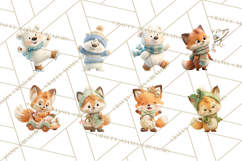 Winter Village Clipart, Snowman &amp; Fox Digital Art PNG Product Image 2