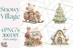 Winter Village Clipart, Snowman &amp; Fox Digital Art PNG Product Image 1