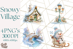 Winter Village Clipart, Snowman &amp; Fox Digital Art PNG Product Image 1