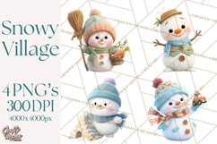 Winter Village Clipart, Snowman &amp; Fox Digital Art PNG Product Image 1