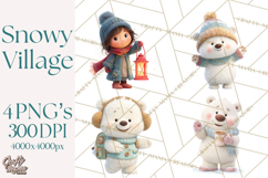 Winter Village Clipart, Snowman &amp; Fox Digital Art PNG Product Image 1