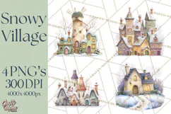Snowy Village Clipart PNG, Cozy Winter Cottages Product Image 1
