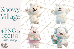 Winter Village Clipart, Snowman &amp; Fox Digital Art PNG Product Image 1