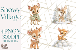 Winter Village Clipart, Snowman &amp; Fox Digital Art PNG Product Image 1