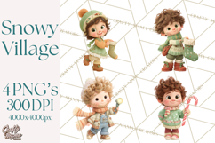 Winter Village Clipart, Snowman &amp; Fox Digital Art PNG Product Image 1