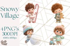 Winter Village Clipart, Snowman &amp; Fox Digital Art PNG Product Image 1