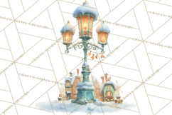 Winter Village Clipart, Snowman &amp; Fox Digital Art PNG Product Image 4