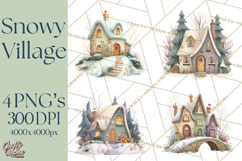 Snowy Village Clipart PNG, Cozy Winter Cottages Product Image 1