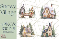 Snowy Village Clipart PNG, Cozy Winter Cottages Product Image 1