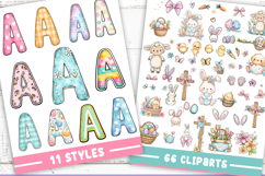 Easter Doodle Alphabet PNG 11 font styles and clipart Product Image 2