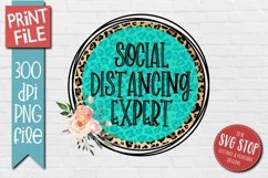 Social Distancing Expert circle design with cheetah and teal and a flower
