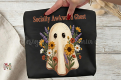 Socially Awkward Ghost PNG, Floral Halloween Sublimation Product Image 1