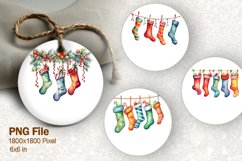 Family Christmas Ornament Stocking Design Round Watercolor Product Image 1