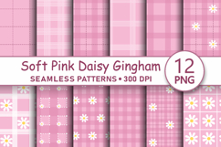 Soft Pink Daisy Gingham Seamless Pattern PNG Digital Papers Product Image 1