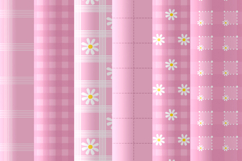 Soft Pink Daisy Gingham Seamless Pattern PNG Digital Papers Product Image 2