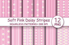 Soft pink daisy striped seamless pattern png digital paper Product Image 1