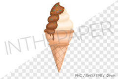Vanilla soft cone with chocolate syrup and sprinkle rods PNG Product Image 1