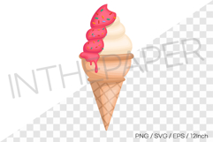 Vanilla soft cone with pink syrup &amp; sprinkle rod PNG dessert Product Image 1