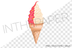 Vanilla soft cone &amp; pink syrup &amp; star sprinkles PNG dessert Product Image 1