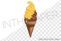 Chocolate soft cone with yellow syrup &amp; peanuts PNG dessert Product Image 1
