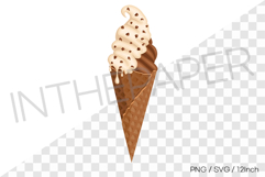 Chocolate waffle cone with vanilla cream &amp; peanuts PNG art Product Image 1