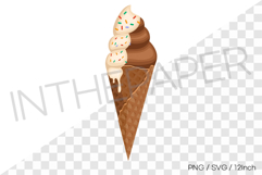 Chocolate waffle cone with vanilla cream &amp; sprinkle rods PNG Product Image 1
