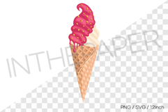 Vanilla waffle cone &amp; pink syrup &amp; peanuts PNG dessert SVG Product Image 1