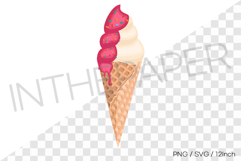 Vanilla waffle cone with pink syrup &amp; sprinkle rods PNG SVG Product Image 1