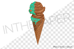 Chocolate waffle cone with green syrup &amp; ball sprinkles PNG Product Image 1