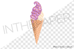 Vanilla waffle cone with purple syrup &amp; peanuts PNG dessert Product Image 1