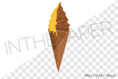 Chocolate waffle cone with yellow syrup &amp; star sprinkles PNG Product Image 1