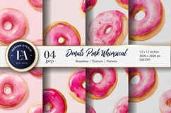 Watercolor Donuts with Pink Glaze Seamless Digital Paper Product Image 1