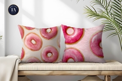 Cute Pink Glaze Donuts Watercolor Whimsical Digital Paper Product Image 2