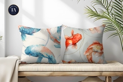 Koi Fish Circles Watercolor Soft Elegant Digital Paper Product Image 2