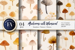 Watercolor Mushrooms with Soft Fantasy Details Digital Paper Product Image 1