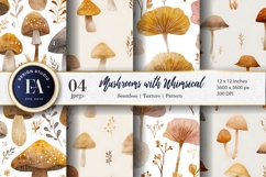 Dreamy Mushrooms Painted Watercolor Seamless Digital Paper Product Image 1