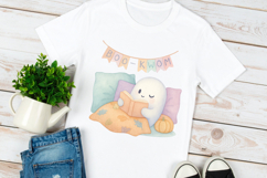 Cozy Halloween Ghost Reading Pastel Witch Autumn Decor Product Image 2