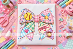 Floral Softball Bow PNG with Glove and Bats Product Image 3