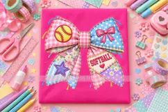Pink Gingham Softball Bow PNG with Polka Dots Product Image 2