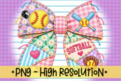 Floral Softball Bow PNG with Glove and Bats Product Image 2