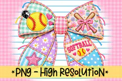 Mint Gingham Softball Bow PNG with Floral Patches Product Image 1