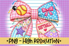 Pink Gingham Softball Bow PNG with Polka Dots Product Image 2