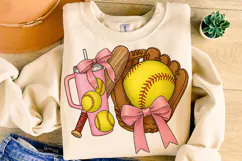 Softball Coquette PNG, Softball Mama PNG, Pink Softball PNG Product Image 1